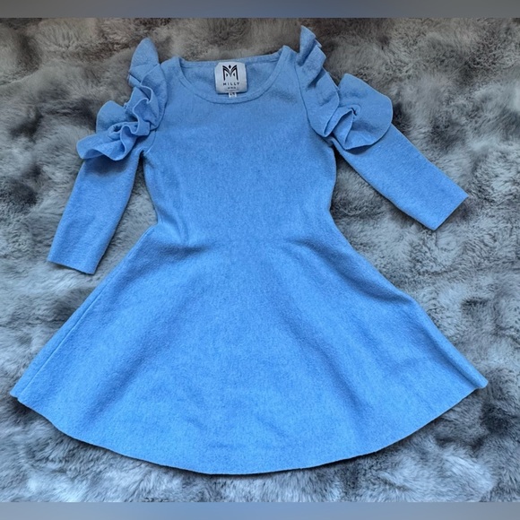 Milly Minis Blue Ruffled Fit and Flare Dress - Picture 1 of 7